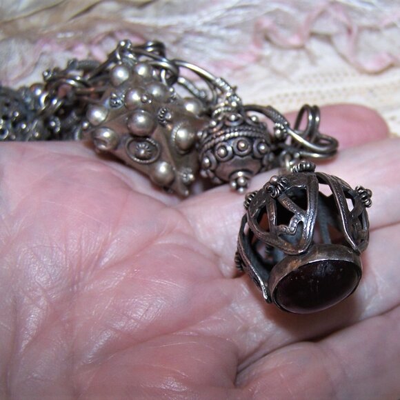 Made in Italy Italian 800 Silver Charm Bracelet - 7 Etruscan Revival Fob Charms - Picture 6 of 8